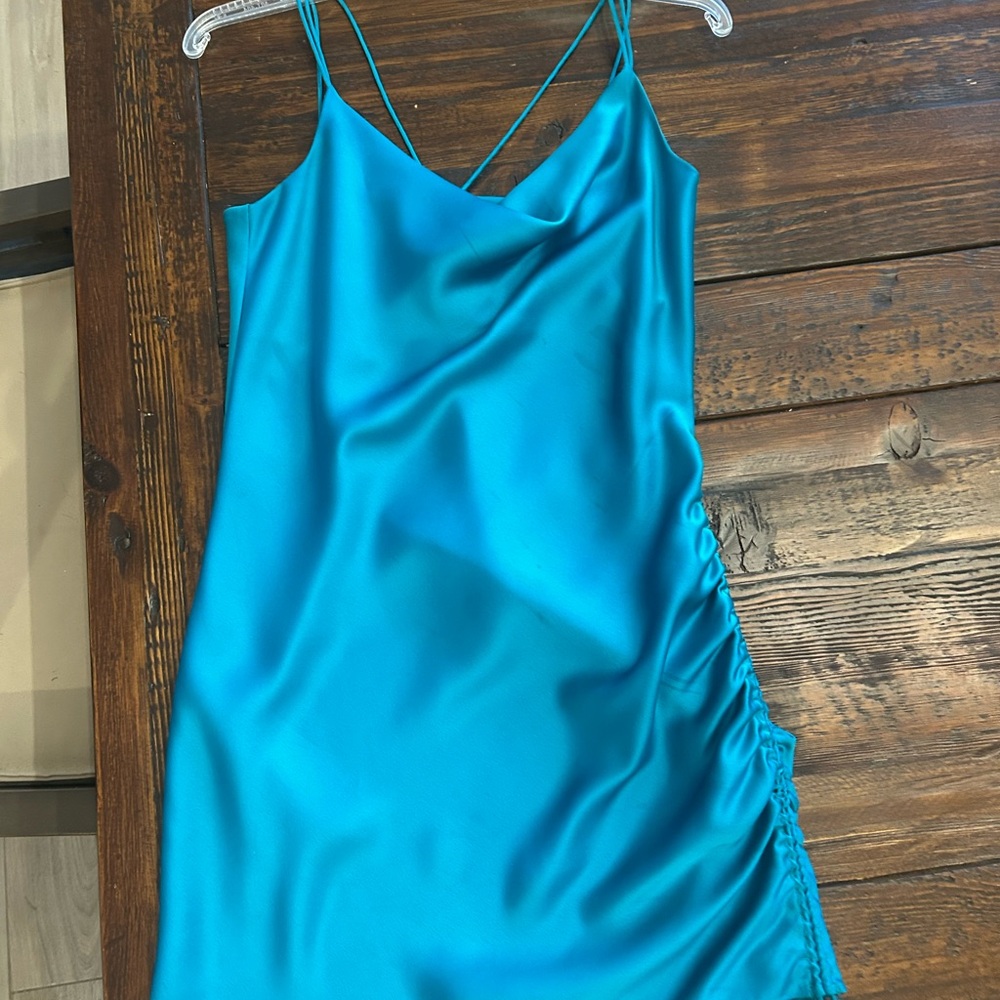 Satin Cowl Neck Slip Dress in Teal
